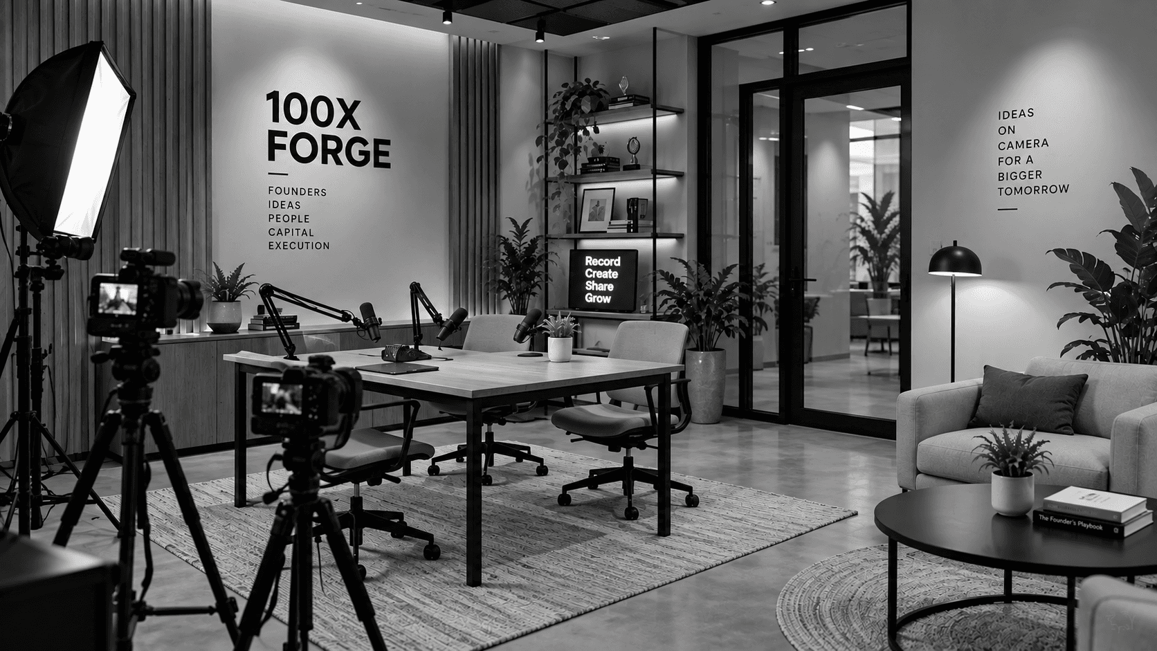 Podcast studio at the 100X Forge villa